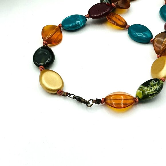 Multicolor Resin Gemstone Bead Necklace 32" With Lobster Clasp - Picture 4 of 5